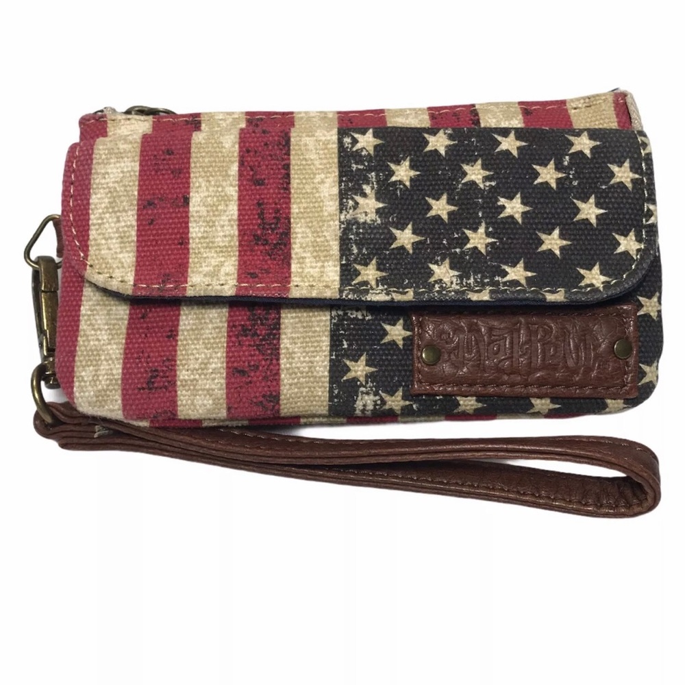 Mad Love Wristlet Wallet USA Flag Distressed Look